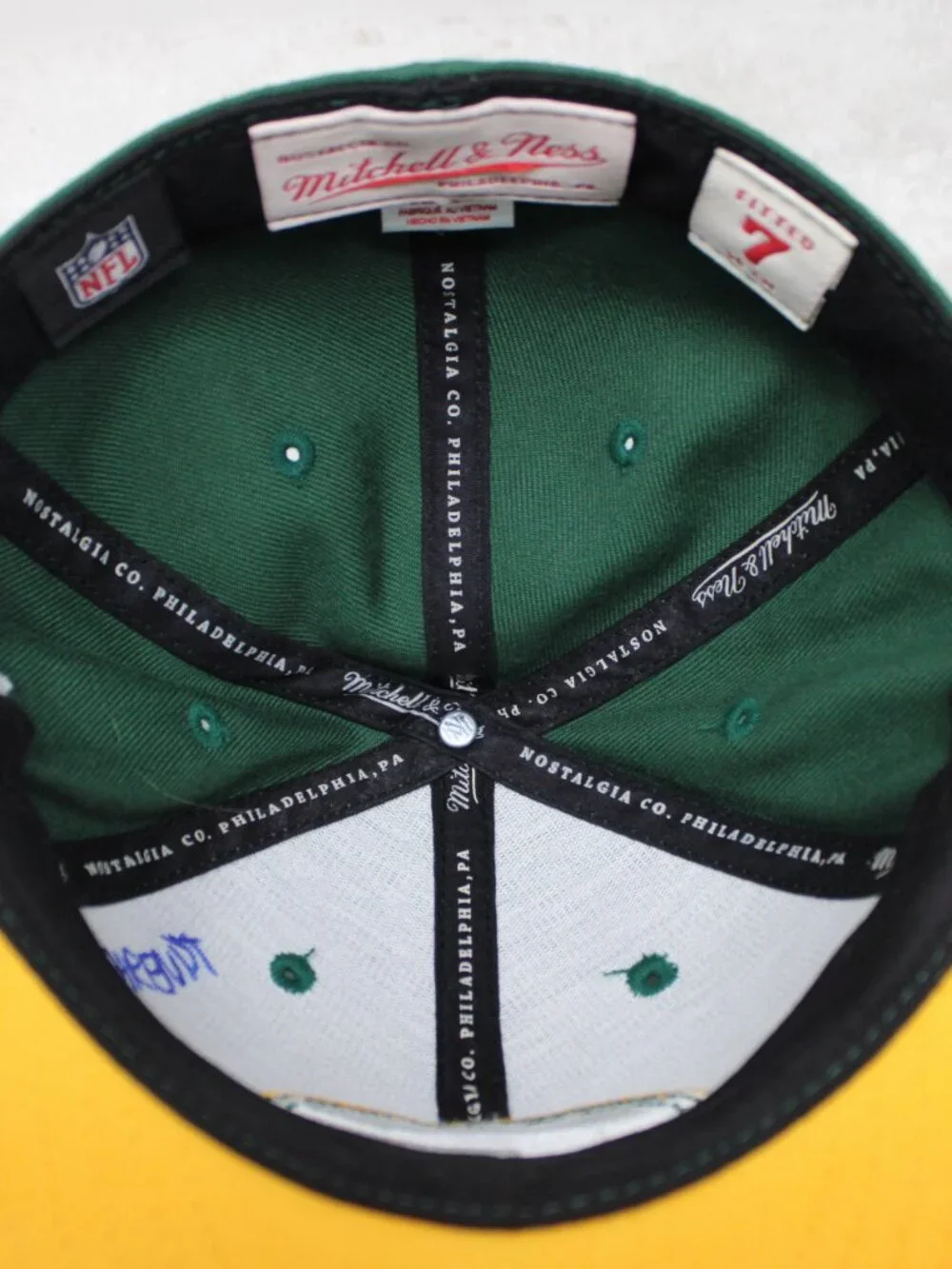 Green Bay Packers Hat Fitted 7 Green/Yellow Mitchell & Ness 100% Wool NFL Cap